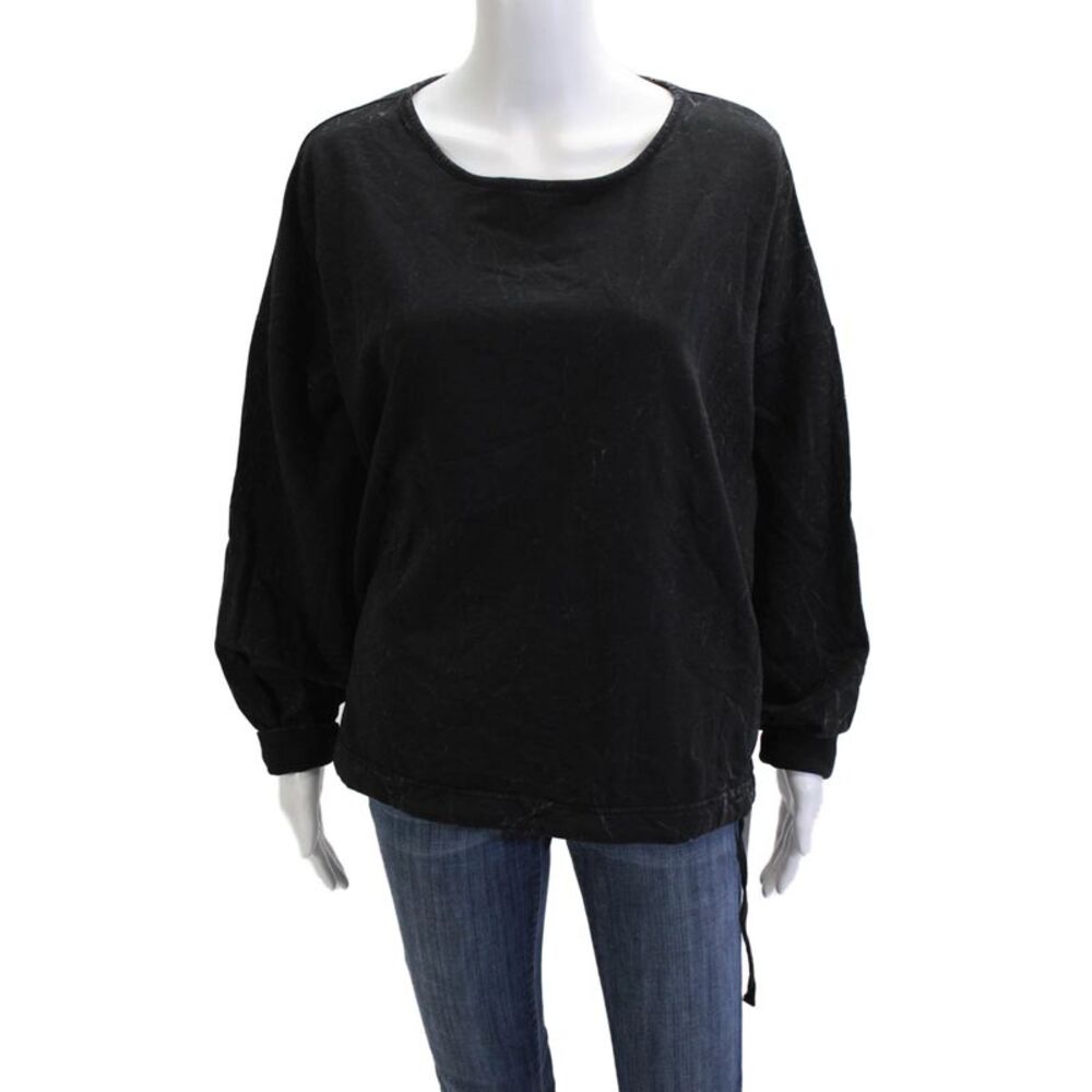 Wearables Womens Pullover Sweatshirt Black Long-Sleeve Drawstring Size XL